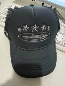 1 pieza Gorra de béisbol de moda, gorra de malla con costura de estrellas para verano, estilo casual y versátil. Nota: Puede haber compresión del embalaje al recibirlo, con instrucciones de cuidado incluidas.