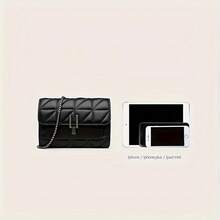 LEATVOOK Elegant Black Quilted Crossbody Bag For Women With Golden-Tone Clasp & Metal Chain Strap - Lightweight Shoulder Purse, Adjustable Strap, Polyester Lined, Urban Fashion Accessory, Versatile Shoulder Bag | Quilted Design | Purse, Small Crossbody Bag, Best Valentine's Day Gifts. - 黑色 - 查看 5