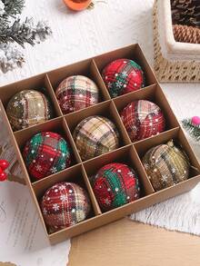 6cm/8cm Foam Christmas Ball Ornaments, With High-End Texture, Plaid Christmas Tree Decorations That Create A Warm Decorative Atmosphere And Can Be Used As Christmas Tabletop And Fireplace Decorations.