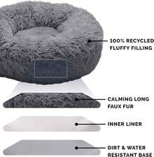 Calming Donut Dog Bed For Medium Dogs, 45" Plush Round Pet Bed With Washable Cover, Refillable Shag Faux Fur For Anxiety Relief – Gray, XL,11275910 - Taro Purple - Xem 6