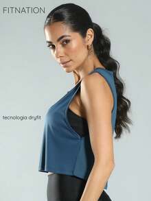 FITNATION Cropped Fitness Tank Top With DRYFIT Technology, Ideal For All Sports - 水鴨藍 - 查看 1