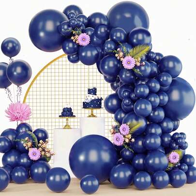 107pcs Navy Blue & Blue Balloon Arch Kit, 18", 12", 10", 5" Party Balloons Set, Suitable For Birthday Party, Graduation, Baby Shower, Wedding, Holiday Balloon Decor