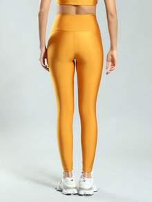 FITNATION Fitness Leggings In Trilobal Fabric With Shine And High Elasticity And Support - Mustard Yellow - View 4