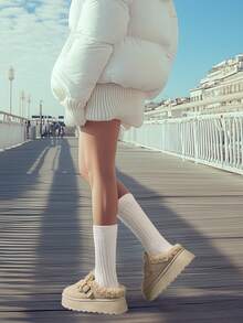 2025 Women's New Slip-On Fluffy Slippers, Winter Outdoor Wear, Plush Lining, Thick Sole, Buckle Strap, Platform, Large Size, Black Snow Boots - Beige - View 4