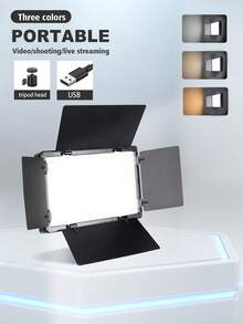 10-Inch Professional LED Studio Spotlight With Phone Holder And Windscreen Assembly, Adjustable Tripod - Three-Color Portable Square Fill Light, USB Power Supply, Suitable For Festivals, Travel Vacations, Photography And Video Recording, Photo Selfies, Video Recording, Zoom Conferences, Handheld Selfies, Outdoor Science, Interviews, Live Broadcasts, Vlogging, And Other Scenes. - 黑色 - 查看 3