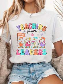 100% Cotton Women Clothes Teaching Future Leaders Silly Goose Teacher Back To School T-Shirt - White - View 1