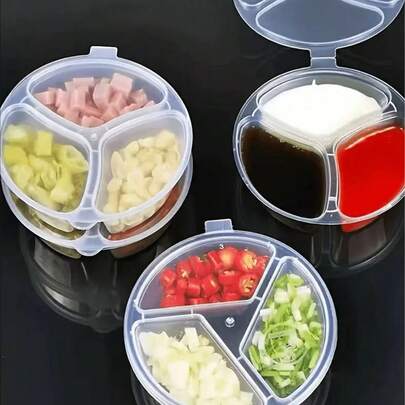 20个可重复使用的零食容器，三格调料罐带盖，小型可重复使用的酱料容器，适用于储存、露营用品、派对用品、朋友聚会、家庭聚餐