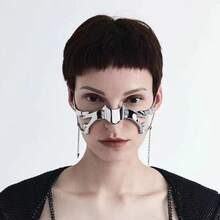 1 Piece Cyberpunk Metal Mask Niche Design Irregular Fluid Mechanical Style Earrings Lip Ring Adjustable Face Accessories For Men And Women - Bộ hoàn chỉnh - Xem 2