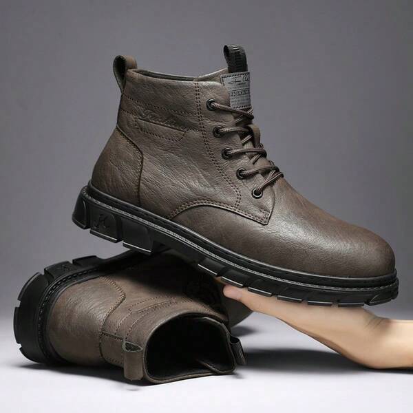 Botas De Montaria Masculinas, Estilo Retrô, Com Cadarço, Cano Alto, Casuais E Confortáveis Para Atividades Ao Ar Livre. Botas Masculinas Estilosas E Versáteis Com Cadarço, Perfeitas Para As Férias.