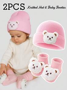 2 Pcs Baby Bear Knit Hat And Socks Set, Soft And Warm For Boys And Girls Fall And Winter Everyday Use - Multicolor - View 15