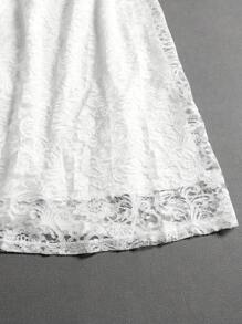 Round Neck Long Sleeve Lace Modest Dress With Belted Waist In Solid Color - White - View 9