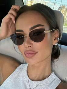 1 件女士金属框架无框猫眼时尚夏季眼镜，适合 Y2K 配饰和节日出游