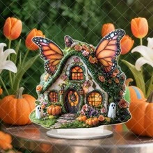 1/2/3 Pcs Butterfly House Desktop Ornaments Fairy Tale Style Multi-Purpose Acrylic Plaque 2D Flat Home Dormitory Office Desktop Supplies Bohemian Style Statue