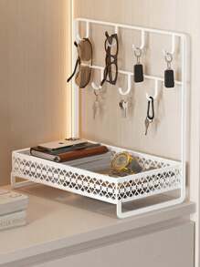 1 pieza Estantería de almacenamiento de llaves multifuncional para la entrada, estantería de almacenamiento de gabinete de zapatos para la entrada, caja de almacenamiento de máscaras, estantería de almacenamiento de joyas, mesa de centro de la sala de estar, mueble del pasillo, entrada, estantería de almacenamiento de cosméticos multifuncional de hierro con ganchos, estantería de baño simple, plato de exhibición de joyas de alta capacidad y creativo