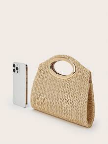 AIBBYDAR 卡其色时尚编织手提包，女士百搭单肩包，适合度假、海滩、商务通勤、休闲、简约等各种场合。 - 卡其色 - 查看 5