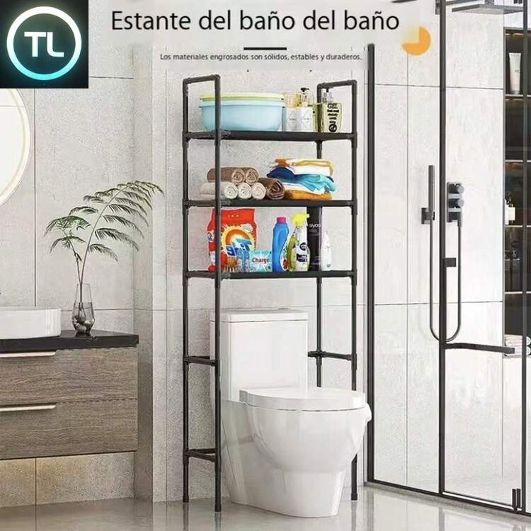 Estante de aterrizaje baño multifuncional repisa almacenamiento toallero soporte organizador accesorios acero inoxidable diseño moderno resistente antióxido fácil instalar elegante baño - Negro - Añade 5