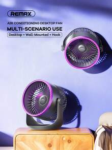 REMAX 三合一旋风风扇；壁挂式/桌面式/挂钩式使用；图书馆静音；3 种速度设置；90° 上下调节和 360° 旋转底座；双静音电机；循环风；可水洗；1200mAh 可充电大电池，可使用 3.5 小时；适用于家庭、办公室和卧室（紫色） - 紫色 - 查看 2