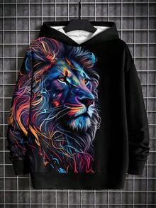 青少年男童时尚印花休闲卫衣 - 长袖圆领套头衫，适合春秋季穿着，酷炫印花 - 黑色 - 查看 2