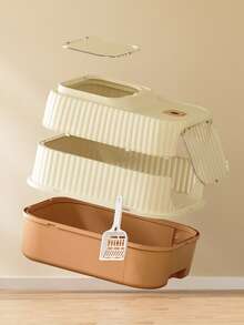 Nuova lettiera per gatti a prova di perdite 48x36,2x36 cm | Design a doppio uso, completamente chiusa e semichiusa con ingresso dall'alto | Deodorante, silenziosa e senza feci attaccate | Toilette per gatti facile da smontare e lavare | Paletta per lettiera e sacchetto deodorante in omaggio - Grigio - Visualizzare 8