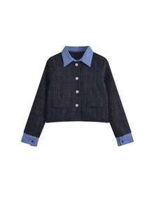 Korean Style Slimming Blue Single-Breasted Jacket Design Sense Elegant 2 In 1 Top Spring - Blue - View 5