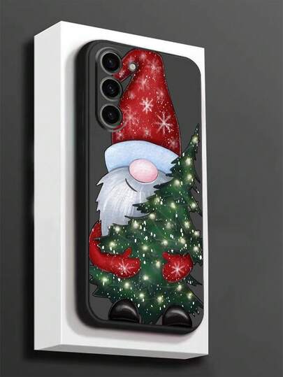 1 pezzo Custodia nera per telefono compatibile con 17/17 Air/17 Pro/17 Pro Max, Honor, Redmi, Galaxy A04e/A05s/A13/A14/A15/A34/A35/A50/A52/A53/A54/S21/S22/S23/S24/S25/S25Ultra, 6A/7A/8A, 12T/13T/14T, con motivo carino di Babbo Natale e albero di Natale, anti-caduta e antiscivolo