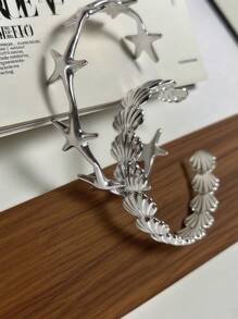 1 件不锈钢海星手链，时尚银色/金色袖口手链，女士珠宝