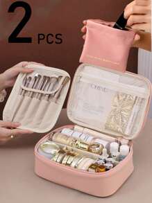 1 pieza Bolsa de maquillaje multifuncional para viaje, organizador de brochas de maquillaje, bolsa de aseo de baño, bolsa de cosméticos, bolso, bolsa de lavado colgante, bolsa de datos, bolsa de equipaje, almacenamiento de productos para el cuidado de la piel, adecuada para lápiz labial, brochas de maquillaje, bolígrafos de maquillaje, sombras de ojos, espejo, delineador, brillo de labios, cuidado de la piel, cepillo de dientes, vaso para cepillo de dientes, jabón, champú, peine, reloj, teléfono, collar, joyería, productos digitales, almacenamiento