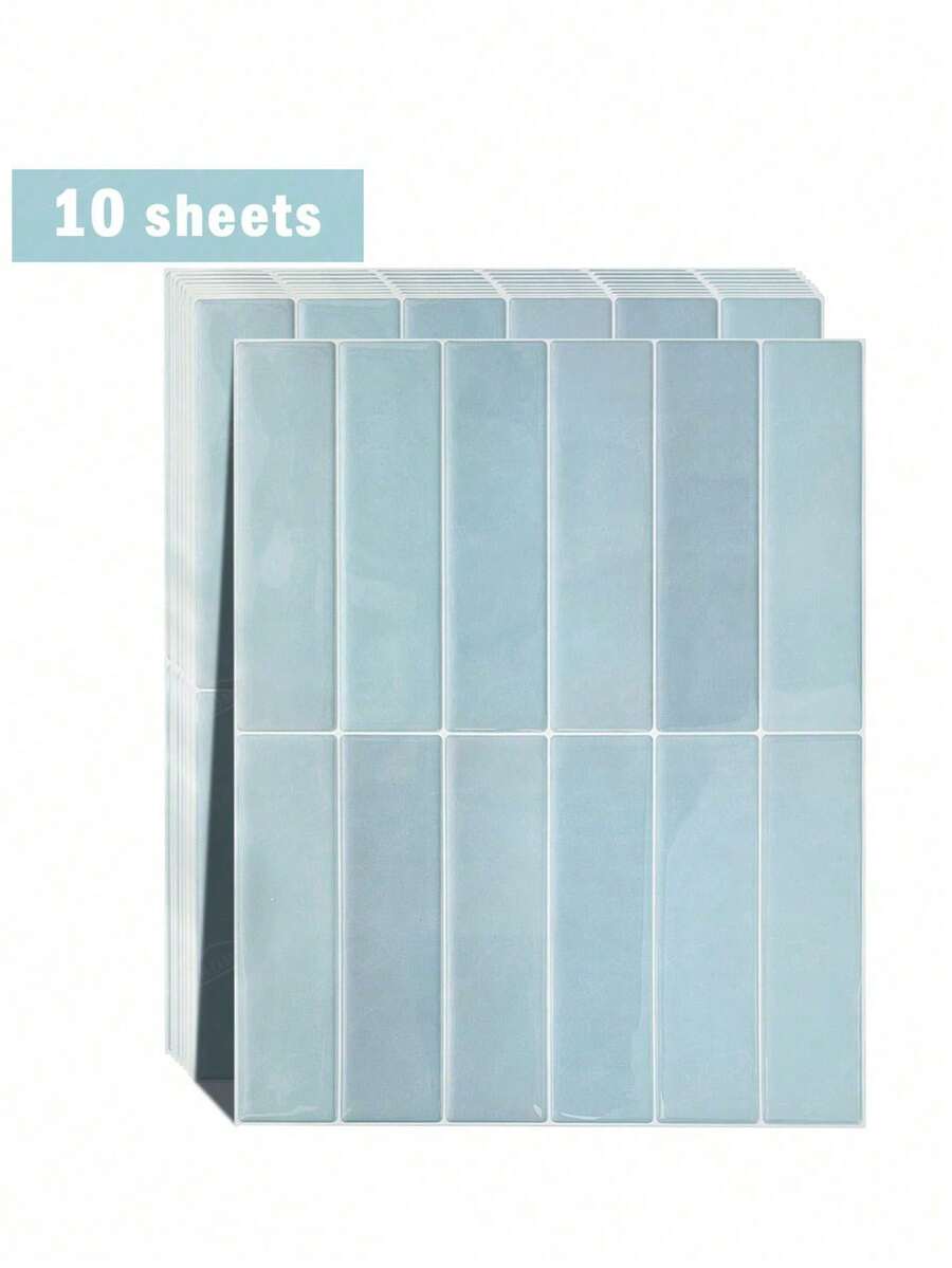 10/30pcs White Brick Pattern Self-Adhesive Tile Stickers, Easy To Peel And Stick Ceramic Tile, Waterproof Wallpaper Suitable For Living Room, Kitchen Backsplash, Bathroom, Zellige Style - Baby Blue - View 1