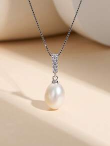 AETOLIA 1 Set 925 Sterling Silver Elegant Natural Pearl Necklace And Earrings Set, Inlaid With Shiny Cubic Zirconia, Fashion Jewelry Suitable For Women To Wear On Dates, Weddings, Engagements, Anniversaries, Valentine's Day And Other Occasions