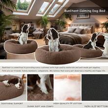 46'' Inch Calming Dog Bed, Plush Anti-Anxiety Donut Dog Bed For Large Dogs, Warming Cozy Soft Cute Round Washable, Marshmallow Cuddler Nest Pet Bed, Brown,11275826 - 巧克力棕 - 查看 2