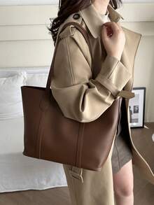 Retro minimalistisk chic pendlarväska för kvinnor, axelväska med stor kapacitet, ny ankomst 2024 - Brun - Visa 4