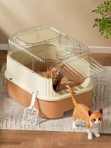 Nuova lettiera per gatti a prova di perdite 48x36,2x36 cm | Design a doppio uso, completamente chiusa e semichiusa con ingresso dall'alto | Deodorante, silenziosa e senza feci attaccate | Toilette per gatti facile da smontare e lavare | Paletta per lettiera e sacchetto deodorante in omaggio - Grigio - Visualizzare 4