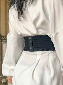 1pc Women's Dark Punk Style PU Leather Elastic Drawstring Waist Belt, Suitable For Halloween Party Or Daily Wear