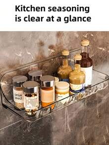 1pc Punch-Free Transparent Plastic Wall-Mounted Bathroom Storage Rack, Strong Load-Bearing Capacity, Durable And Drainable, Suitable For Toiletries And Cosmetics, Easy To Install, Suitable For Bathroom And Kitchen Use, Light Luxury And Fashion, Round And Beautiful Bathroom - Multicolor - View 8