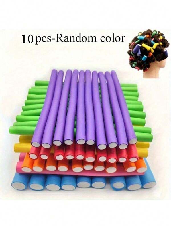 10pcs Soft Foam No-Heat Curling Rods Set - Twist Curl Hair Tools Sponge Curlers Rollers DIY Hairstyling - Random Color, Hair Accessories, Women Hair, Hair, Travel, Travel Essentials, Dorm Essentials, Curling Iron
