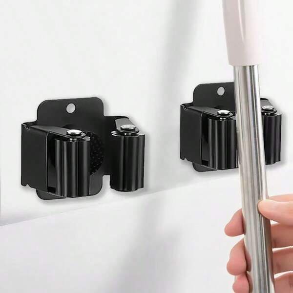 2/4pcs Wall Mounted Mop Holder, Bathroom Mop Rack, Multi-Function Hanging Hook Clips, Suitable For Kitchen, Bathroom, Garden Tool Organizer