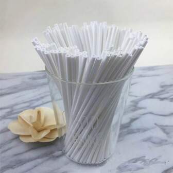 100/200/500/1000pcs Plastic Straw White Hollow Candy Lollipop Sticks, 10cm Baking Cake Chocolate Decorating Accessories
