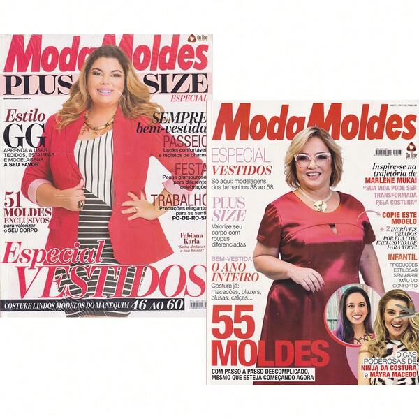 Kit 2 Revistas Moda Moldes Plus Size com 106 Moldes Passo a Passo