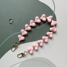 Fashion Solid Color Acrylic Peach Mobile Phone Lanyard Valentine's Day Heart Handmade Beaded Phone Strap