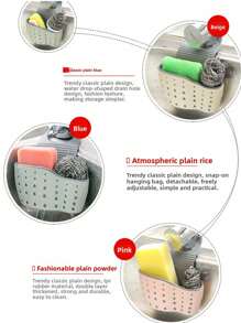 1PC Sink Hanging Drain Basket With Silicone Storage Box, Adjustable Shoulder Strap Drain Rack, Sponge Holder, Faucet Hanging Basket, Kitchen Storage Bag, Perfect For Storing Sponges And Rags In The Kitchen Kitchen Sink Shelf Soap Sponge Drain Rack Holder Double Decker Hanging Basket Storage Suction Cup Kitchen Organizer Sink Accessories Wash