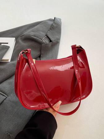 2025春夏新款时尚简约单肩包休闲通勤腋下包小众酒红色纯色手提包，适合情人节礼物，日常使用，适合年轻女性，大学生，初学者和白领，适合办公室，校园，工作，商务，通勤