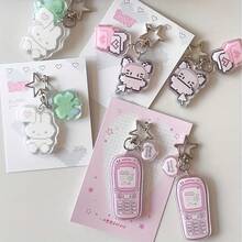 1 Lindo accesorio de llavero con diseño de teléfono móvil de dibujos animados con píxeles, conejo, ratón o trébol de cuatro hojas, accesorios de nicho japonés, ideas de regalo, llavero lindo, estilo japonés, accesorios detallados, sensación hecha a mano, dije de ratón, llavero de conejo, fans del anime, amantes de lo lindo 1, colgante japonés, colgante acrílico creativo - Adecuado para mochila de estudiante, regalo para amigos, regalo de maestro, adornos