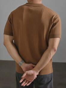 GRDR 男士夏季纯色 Polo 领短袖针织衫，适合夏季外出穿着，时尚造型必备单品 - 棕色 - 查看 3