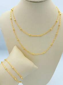 Necklace + Bracelet Kit For Women, Double And Laminated Twisted Band With Ball In 18k Gold Plated And 925 Silver - Vàng - Xem 1