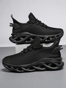 Women's ​ Black Wave Sole Knit Sneakers - Everyday Comfort Support For Urban Walk, Year-Round Breathable Minimalist Wear​ - 黑色 - 查看 4