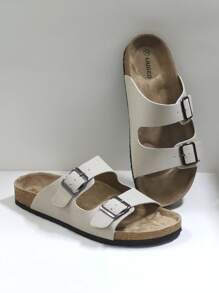 Fashionable Sandals With Soft Cork Sole, Comfortable Insole, Slip-On Mule Slides, Summer Outdoor Beach Walking Sandals, Unisex Couples Shoes - Beige - View 3