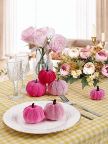 6pcs Faux Velvet Foam Fabric Pumpkins Decoration, Fall Pumpkins Decoration For Home, Assorted Velvet Pumpkins Fake Pumpkins, Pink Velvet Pumpkin Foam, Artificial Fall Table Decor, Reusable Thanksgiving, Autumn Table Centerpiece, Velvet Craft Pumpkin For Fall Home Farmhouse Harvest Thanksgiving Decorative