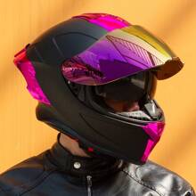 Crown Racing Kask motocyklowy z podwójnym daszkiem, odchylany, modułowy, otwarty, zatwierdzony przez DOT