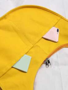 Japanese Style Solid Color Casual Large Capacity Student Commuter Dumpling Shoulder Cross-Body Crescent Lunar Messenger Bag, Versatile Shopping Tote - 黃色 - 查看 4