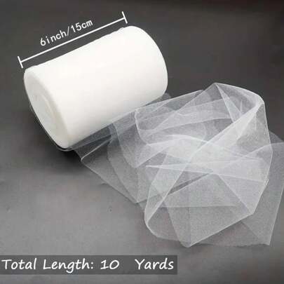 1 Roll White Tulle Fabric For DIY White Tutu Bow, Dress, Skirtss And Party Decoration, 6 Inches *10/25/100 Yards